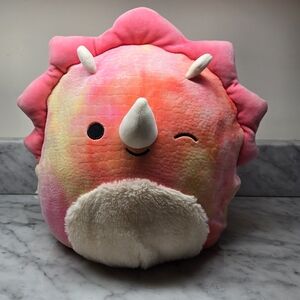 Squishmallows Trinity the Winking Triceratops Tie-Dye 12" Plush 2019  Pre-Owned